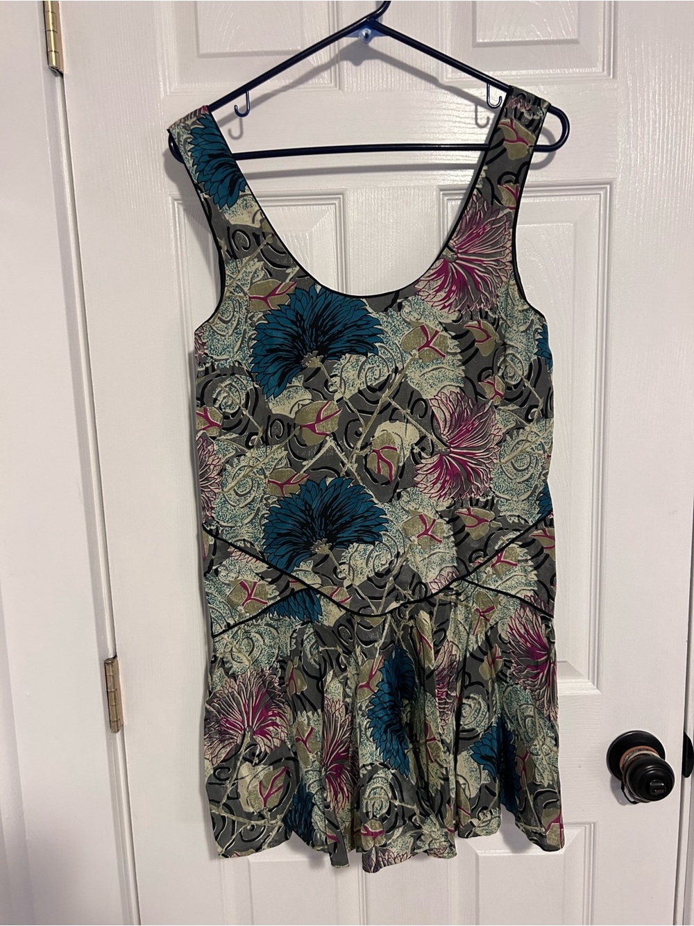 Free People Floral Scoop Neck Mini Dress in Teal & Magenta